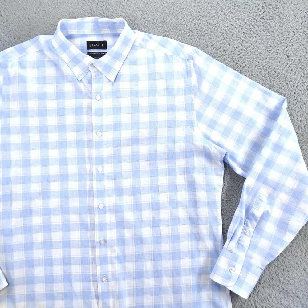 STANTT Shirt Mens Large Vanderbilt Blue White Check Long Sleeve Button Down